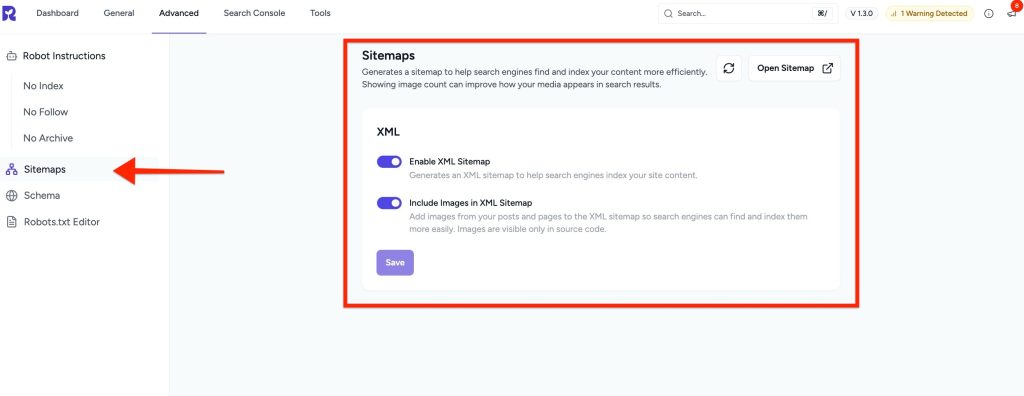 enable and configure sitemaps