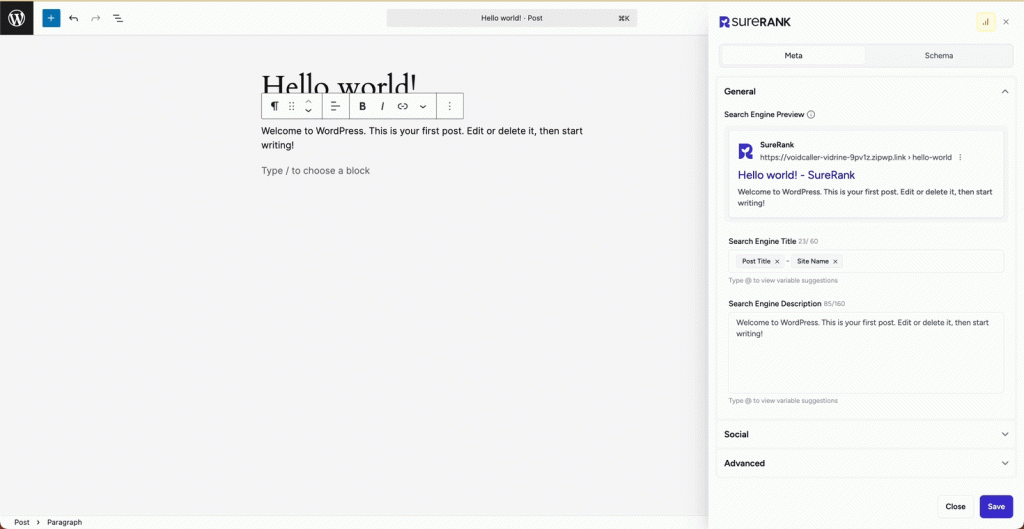 schema editing interface
