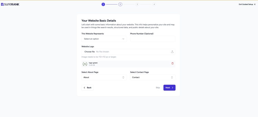 your website basic details