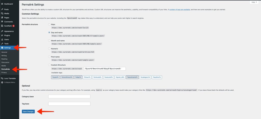 permalink settings
