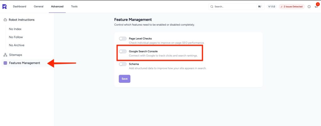 feature management section