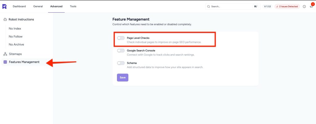 feature management section