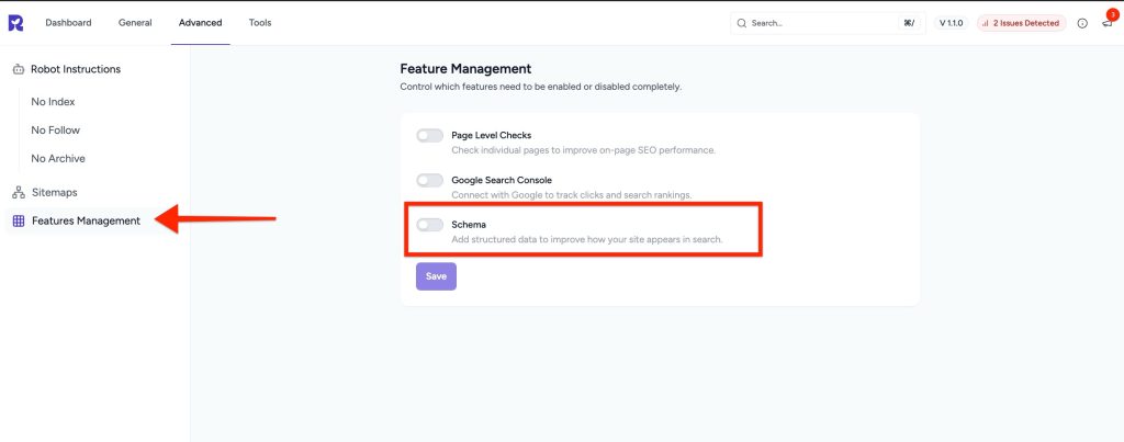 feature management section