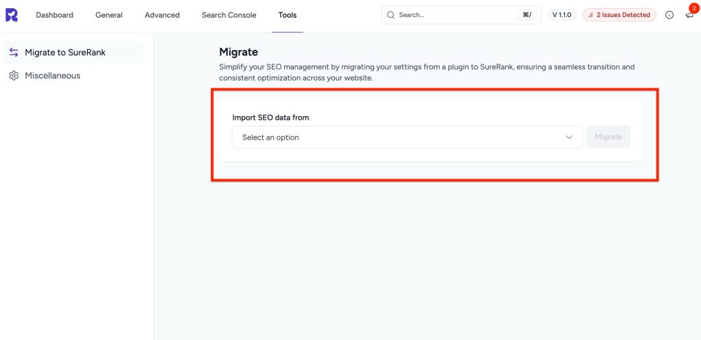 import seo data from
