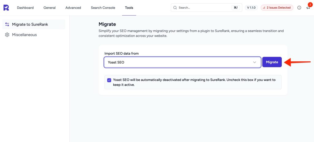 migrate button