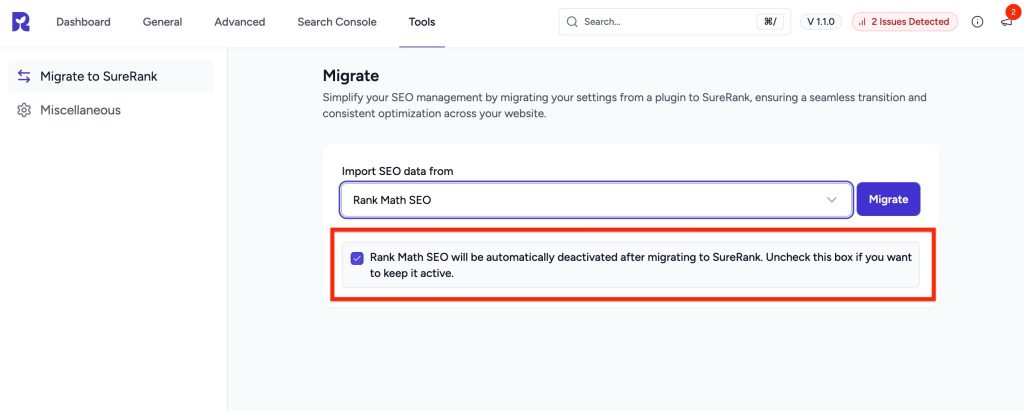 rankmath deactivation