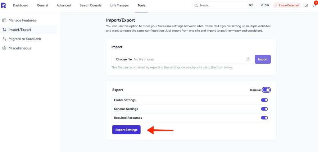 export settings