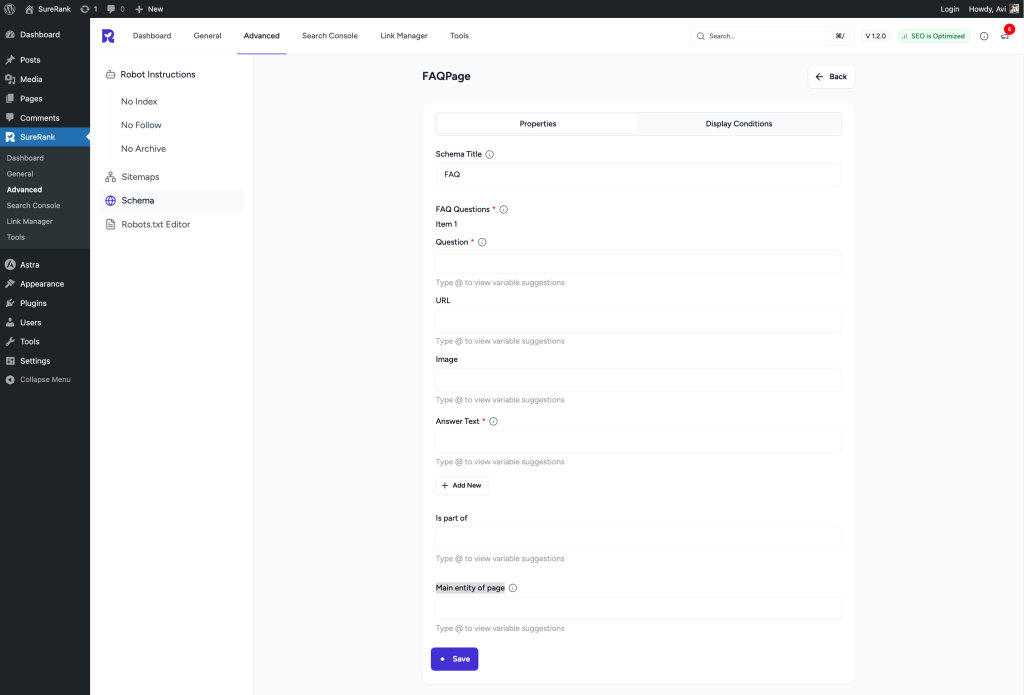 FAQ Schema in SureRank FAQ Settings