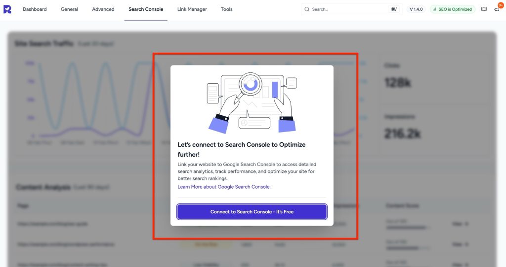connect to search console it’s free