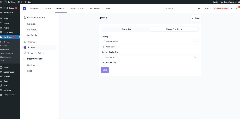 HowTo Schema in SureRank display conditions