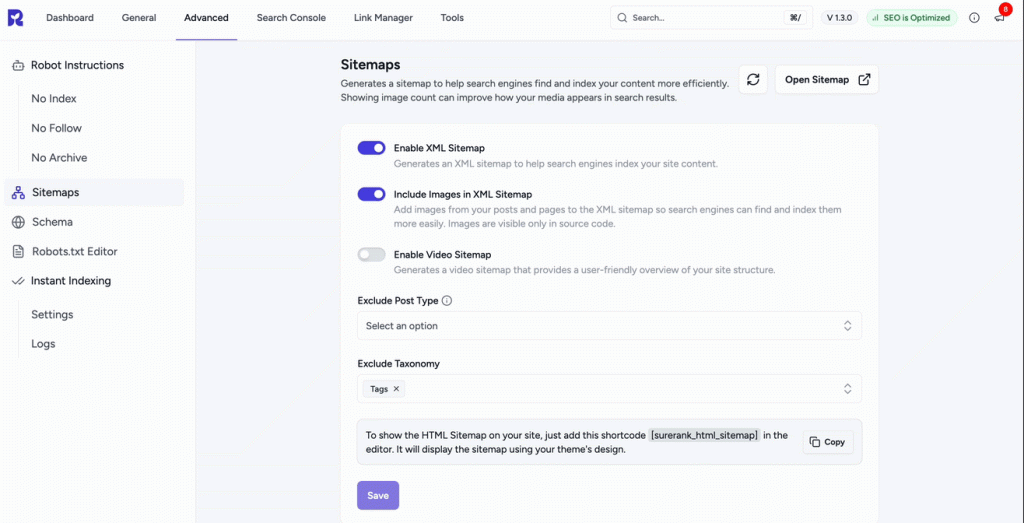 enable video sitemap