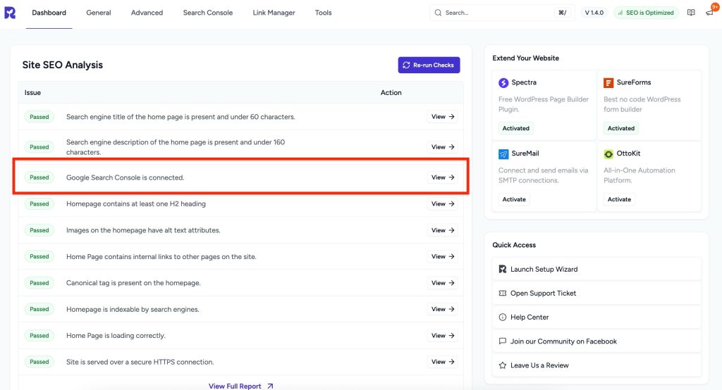 google search console is connected.
