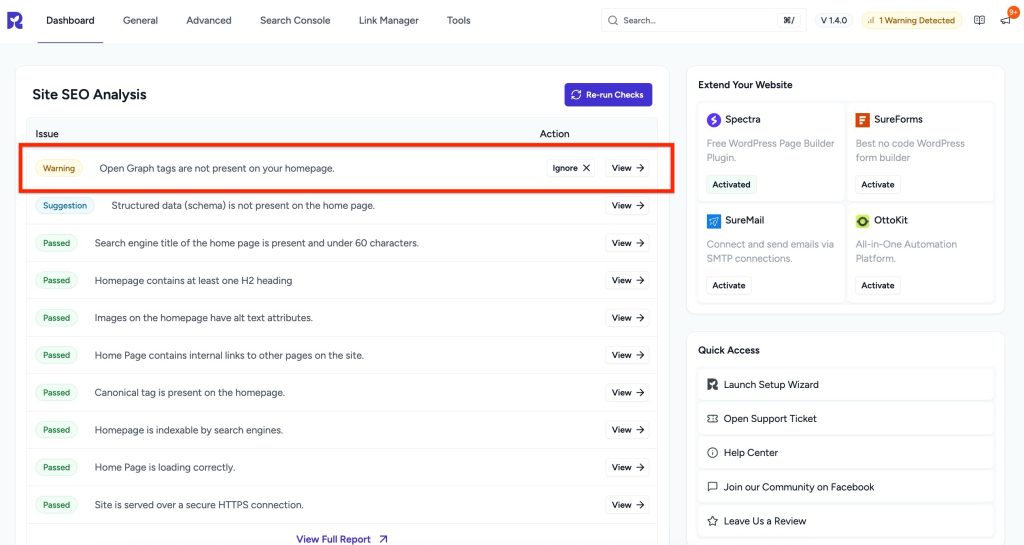 open graph tags are not present on your homepage.