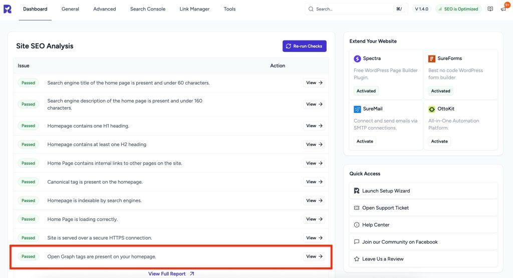 open graph tags are present on your homepage.