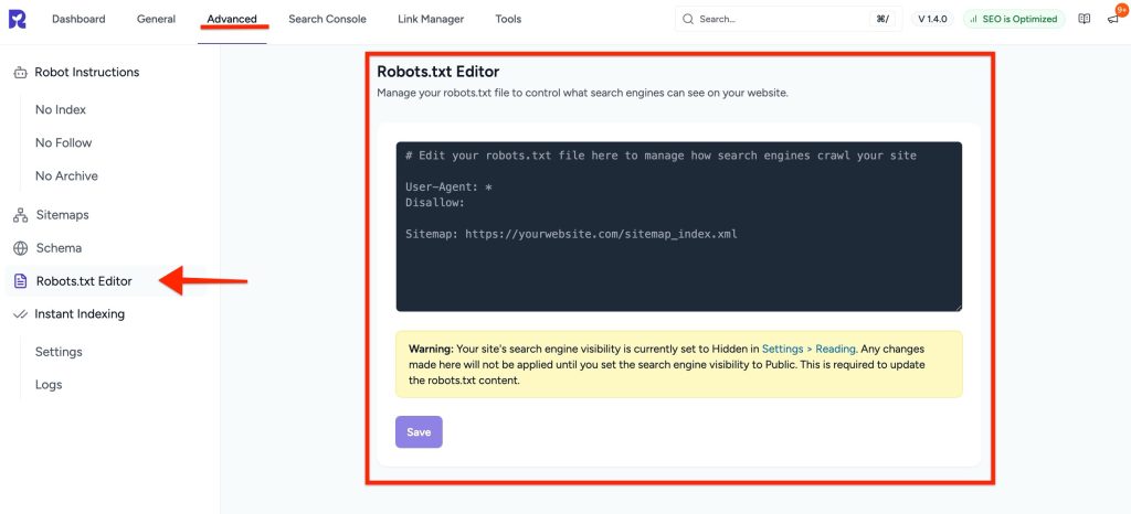 robots.txt editor