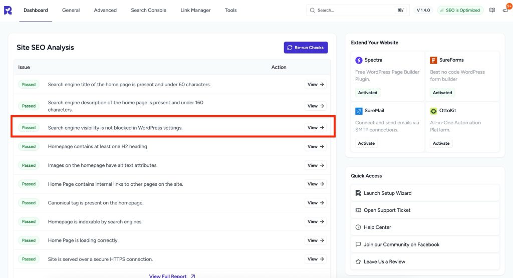 search engine visibility is not blocked in wordpress settings