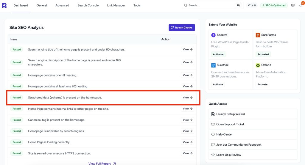 structured data (schema) is present on the home page.