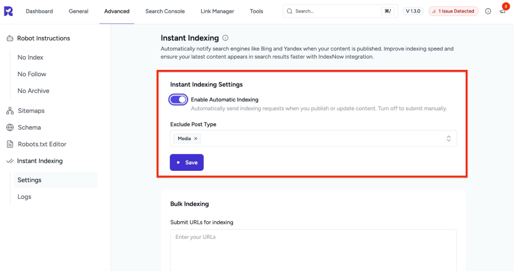 Enable Instant Indexing
