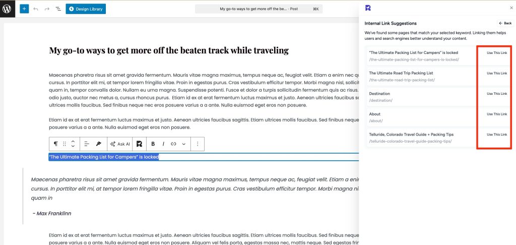 choose a link from the suggestions