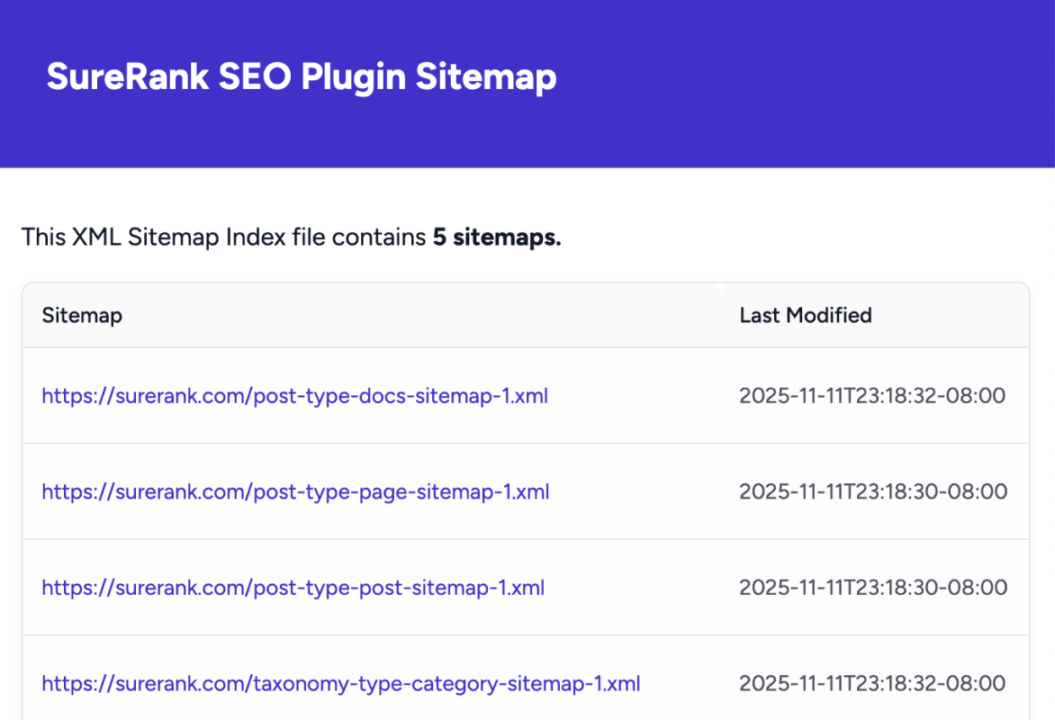 XML SitemapAn HTML sitemap gives visitors a clear overview of your website’s structure, helping them find key pages easily.

Improves site navigation and user experience

Highlights important pages for visitors and search engines

Keeps your site organised as it grows