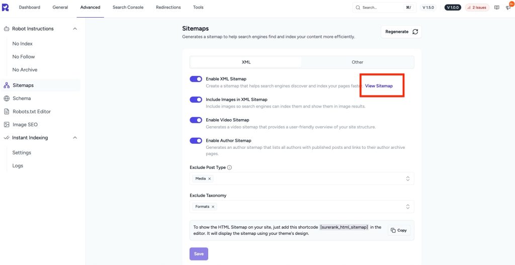 How to Enable Author Sitemap in SureRank view sitemap