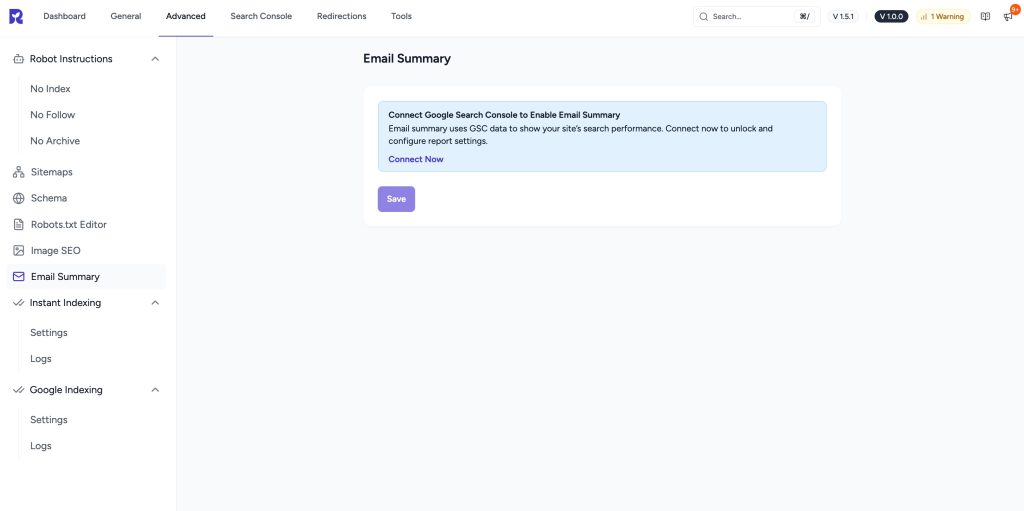 connect google search console to enable email summary