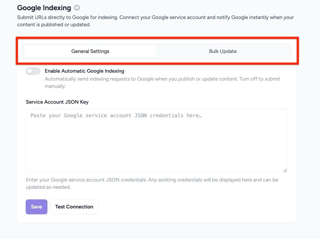 general settings & bulk update