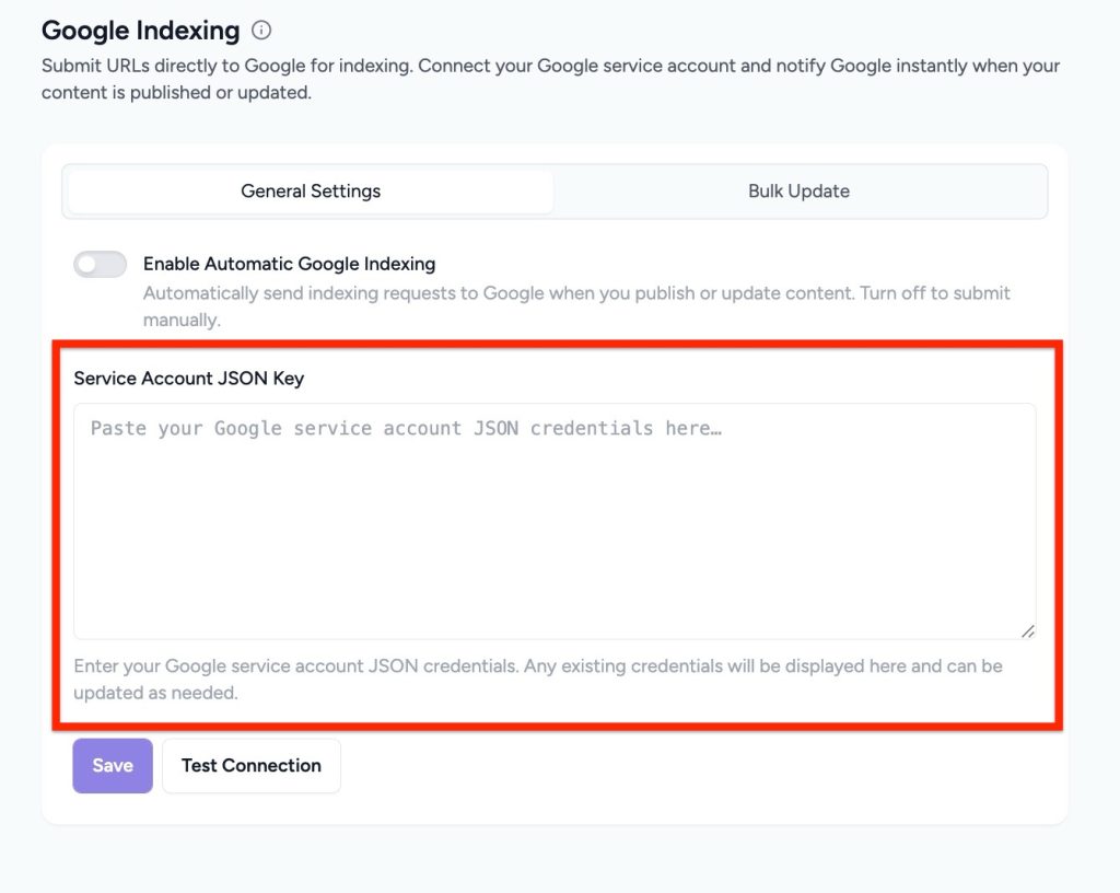 service account json key field