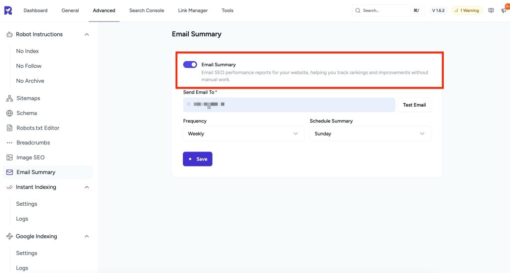 email summary setting