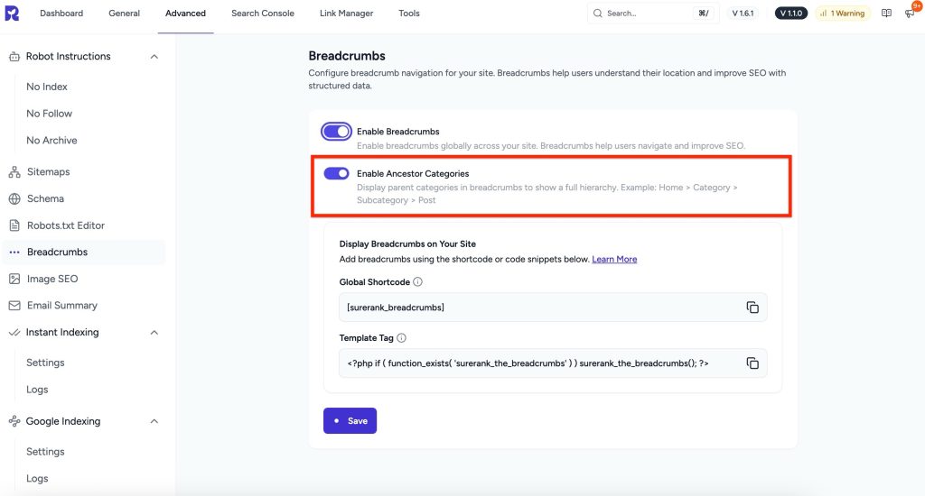 enable ancestor categories
