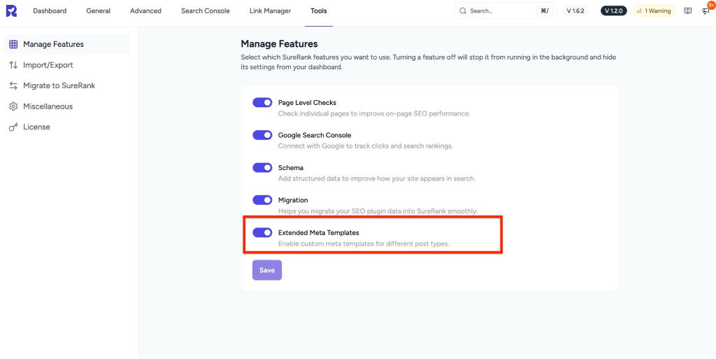 Enable Extended Meta Templates