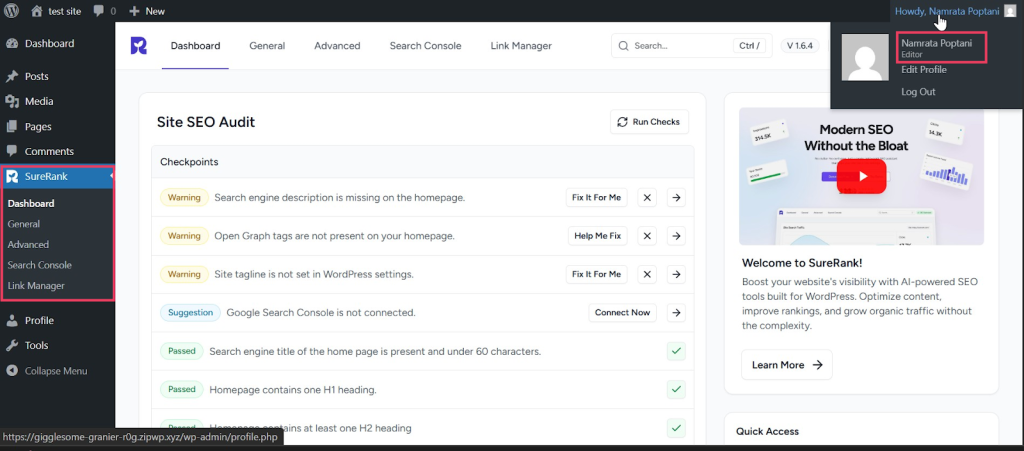 SureRank Role Manager Editor Role setting