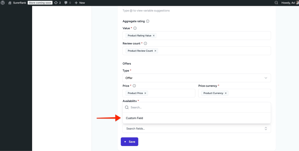  Custom Field Option in Dropdown