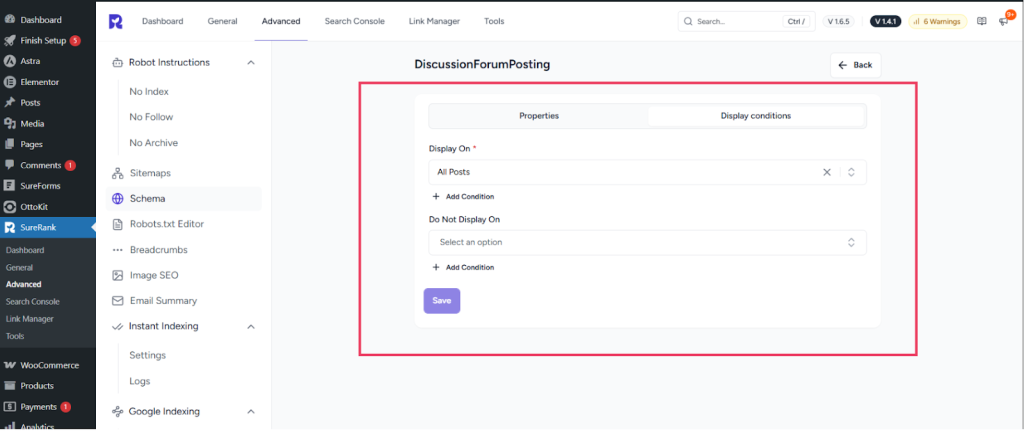 Display Conditions Tab