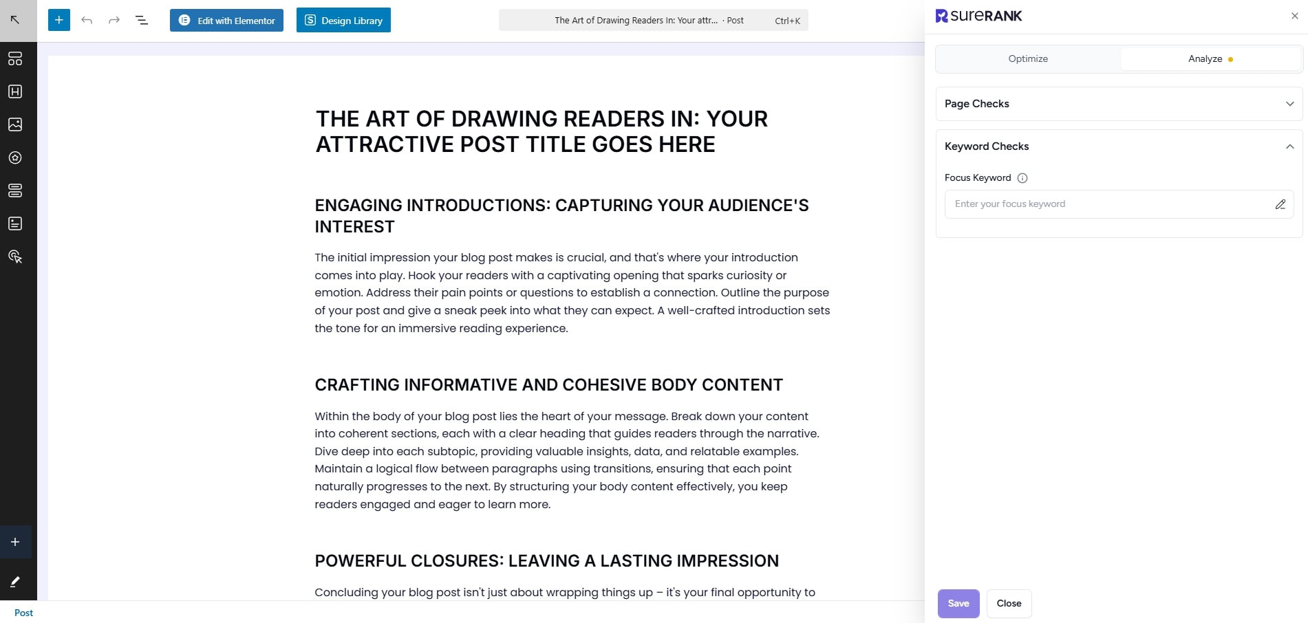 Set Your Focus Keyword in SureRank