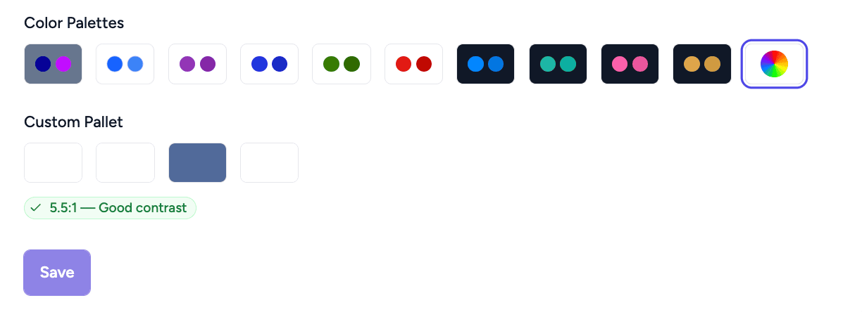 Color palettes and custom options