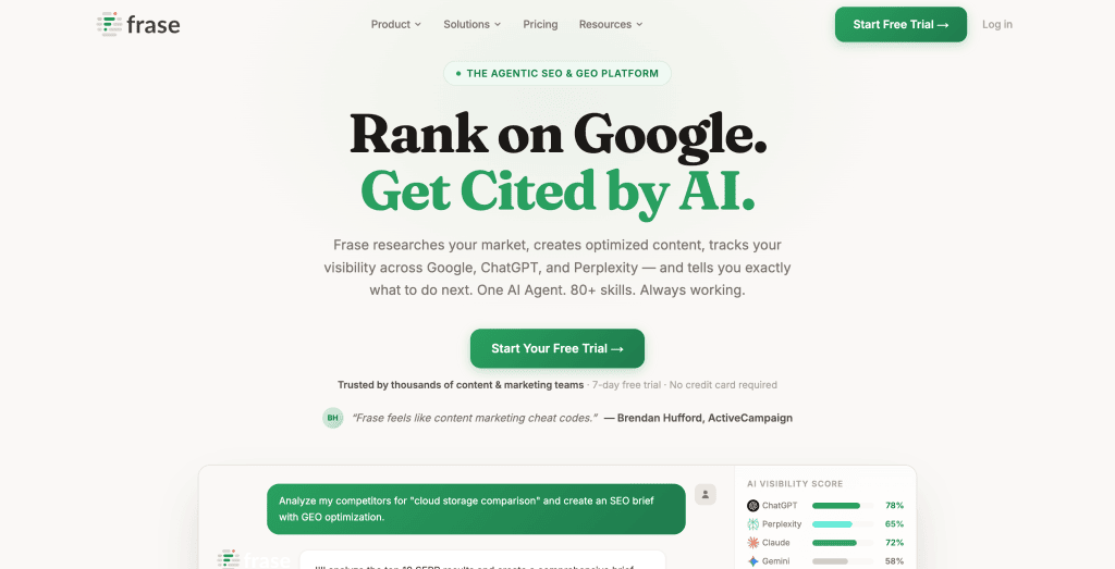 frase — the agentic seo geo platform rank on google get cited by ai 05 26 2026 07 05 pm