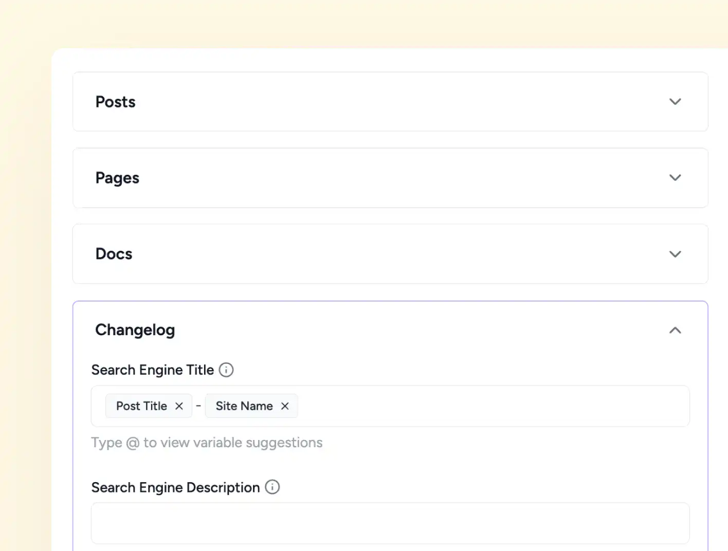 Meta Templates per content type control