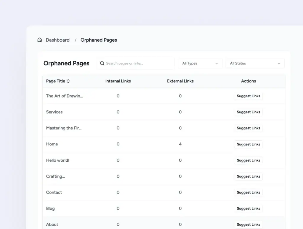 Link Manager orphaned pages report
