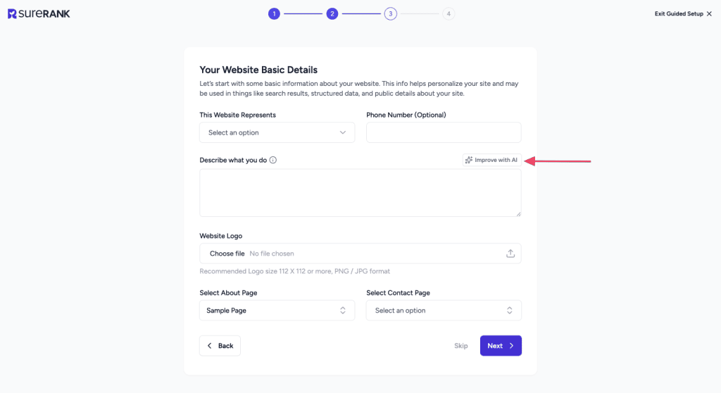 Using SureRank's AI Content Suggestions During Onboarding (Improve Description Helper) image