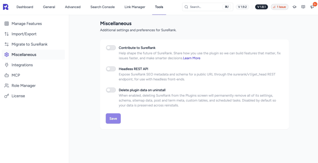 Miscellaneous Settings in SureRank image